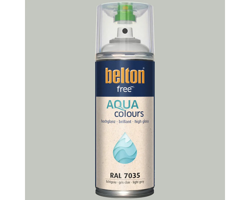 Belton Free Aqua Colours Sprühlack in lichtgrau RAL 7035 mit Hochglanz Effekt für verschiedene Oberflächen.