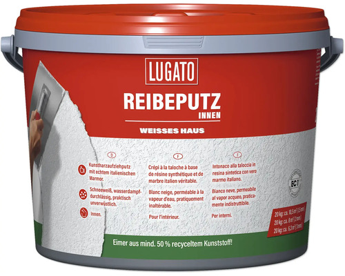 Lugato Reibeputz Innen in einem Eimer aus 50 Prozent recyceltem Kunststoff.