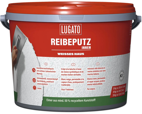 Eimer Lugato Reibeputz innen mit 20 Kilogramm Inhalt fuer dekorative Wandgestaltung im Innenbereich.