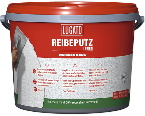 Lugato Reibeputz Innen Kunstharzputz im Eimer mit 8 Kilogramm Inhalt für den Innenbereich