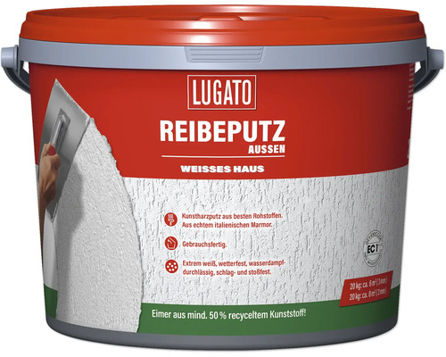 Lugato Reibeputz Aussen Weisses Haus im Kunststoffeimer 20 Kilogramm für wetterfesten Fassadenputz.