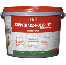 LUGATO Kunstharz Rollputz für Außen und Innen in einem Eimer mit 8 Kilogramm Inhalt und 0,5 Millimeter Körnung.