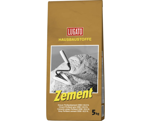 Lugato Portlandzement CEM I 42,5 N, 5 Kilogramm Sack für Maurerarbeiten.