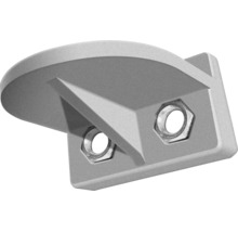 Winkelverbinder aus Metall mit zwei integrierten Sechskantmuttern zur stabilen Befestigung von Bauteilen.