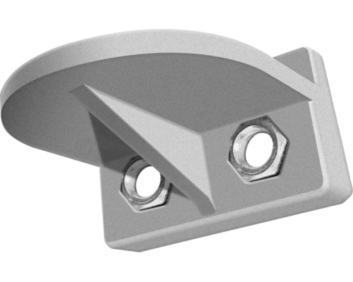 Winkelverbinder aus Metall mit zwei integrierten Sechskantmuttern zur stabilen Befestigung von Bauteilen.