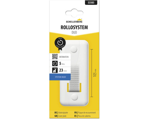 Schellenberg Rollosystem Duo Abdeckplatte für Rollladengurt mit 23 Millimeter Breite und 105 Millimeter Lochabstand.