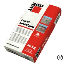 Sack Baumit Leichtsockelputz 35 Kilogramm Zementputz für den Sockelbereich im Innen und Außenbereich. (Image AI modified or generated)