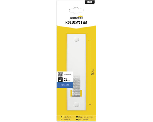 Schellenberg Abdeckplatte für Rolladensystem Maxi mit 185 Millimeter Lochabstand und 23 Millimeter Gurtbreite.