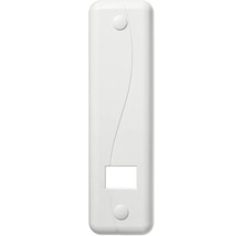 Weiße Kunststoffabdeckung für Heizkörperthermostat mit geschwungenem Designelement und quadratischem Displayausschnitt.