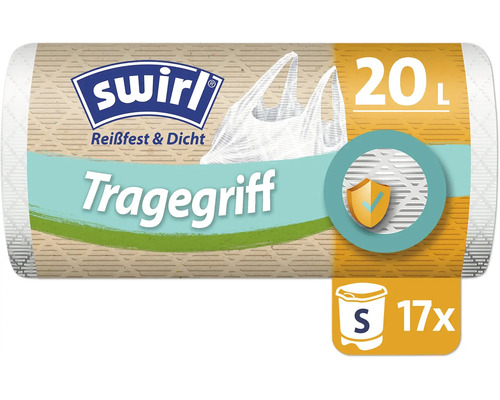 Swirl Muellbeutel mit Tragegriff, 20 Liter Fassungsvermoegen, 17 Stueck pro Packung.