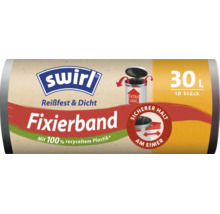 Swirl Müllbeutel 30 Liter mit Fixierband, 10 Stück, reißfest und dicht, aus 100 Prozent recyceltem Kunststoff.
