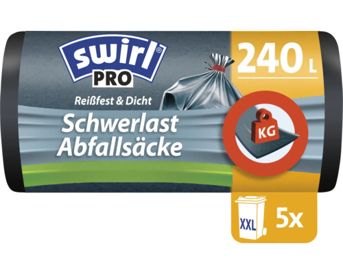 Swirl Pro Schwerlast Abfallsäcke 240 Liter reißfest und dicht 5 Stück für XXL Mülltonnen