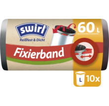 Swirl Müllbeutel mit 60 Liter Fassungsvermögen und Fixierband, 10 Stück pro Rolle.