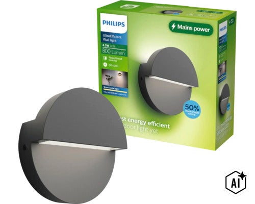 Philips UltraEfficient LED Wandleuchte für den Außenbereich, rund, 4,3 Watt, 800 Lumen, inklusive Produktverpackung (Image AI modified or generated)
