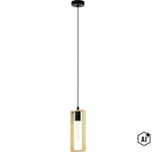 Hängeleuchte mit rechteckigem Holzrahmen und zylindrischem Leuchtmittel für ein modernes Design (Image AI modified or generated)