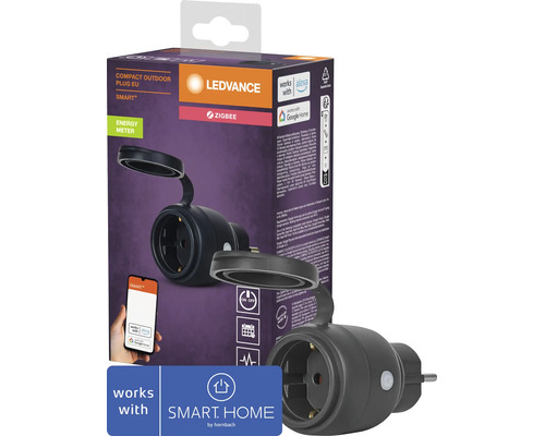 Ledvance Smart Plus Kompakter Outdoor Steckdosenadapter mit Zigbee Technologie und Energiemessung für die intelligente Haussteuerung.