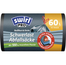 Swirl Pro Schwerlast Abfallsäcke 60 Liter 12 Stück aus recyceltem Kunststoff mit Zugband