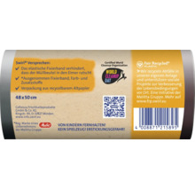 Informationen auf der Verpackung von Swirl Müllbeuteln mit den Maßen 48 mal 50 Zentimeter inklusive Herstellerinformationen und Barcode.