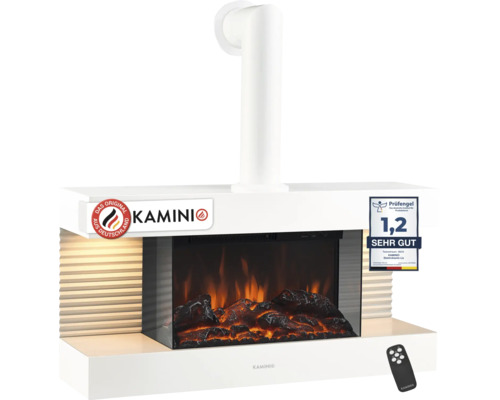 KAMINIO Elektrokamin Liz mit Kaminofenrohr, LED Flammenbild und Fernbedienung, inklusive Prüfsiegel für sehr gute Qualität.