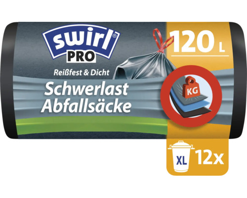 Swirl Pro Schwerlast Abfallsäcke 120 Liter, 12 Stück, reißfest und dicht