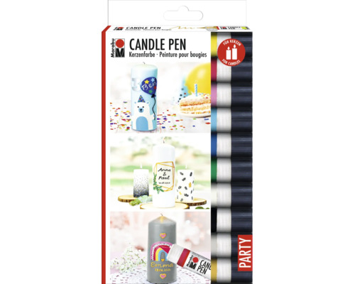 Marabu Candle Pen Set Party mit 10 Kerzenstiften zum Verzieren und Bemalen von Kerzen.