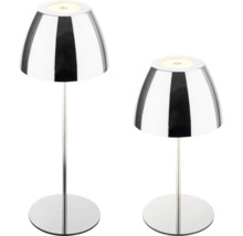 Zwei moderne LED Tischleuchten mit glänzender Oberfläche und integriertem Touchschalter.
