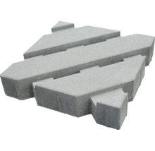 Ein einzelner Pflasterstein aus Beton in spezieller geometrischer Form für die Gestaltung von Einfahrten oder Gehwegen.