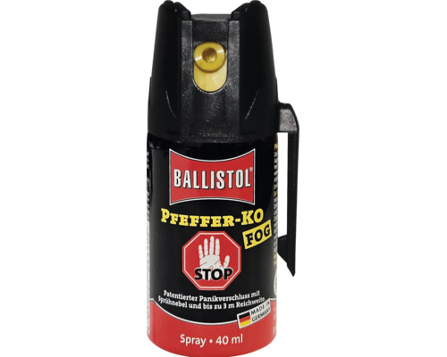 Ballistol Pfeffer KO FOG Abwehrspray mit patentiertem Panikverschluss und 40 Milliliter Inhalt zur Selbstverteidigung.