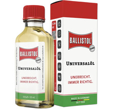 Ballistol Universalöl 50 Milliliter Flasche mit Faltschachtel für Pflege und Schmierung.