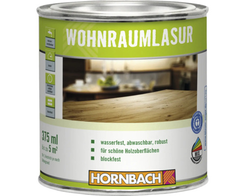 Dose Hornbach Wohnraumlasur 375 Milliliter für Holzoberflächen im Innenbereich wasserfest und blockfest