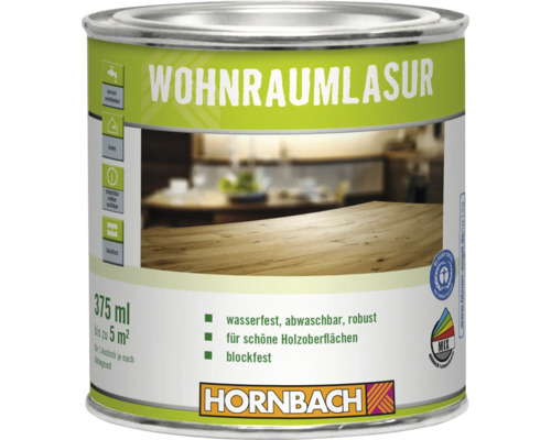 Dose Hornbach Wohnraumlasur 375 Milliliter für Holzoberflächen im Innenbereich wasserfest und blockfest mit Blauer Engel Zertifizierung
