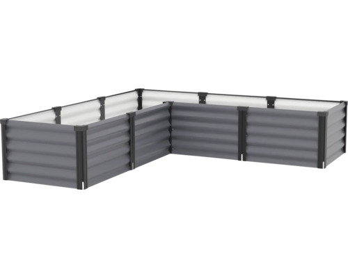 Winkelförmiges Hochbeet aus Metall in Wellblechoptik für den Gartenbau