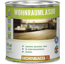 Dose Hornbach Wohnraumlasur 375 Milliliter für Holzoberflächen im Innenbereich mit Blauer Engel Umweltzeichen und Hornbach Logo