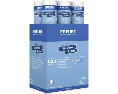 Erfurt Vliesfaser Protect Vliestapete stark geprägt, 6 Rollen pro Karton, 10,05 Meter x 0,53 Meter pro Rolle, PVC frei, atmungsaktiv.
