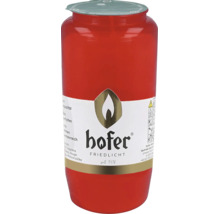 Rote Grabkerze Hofer Friedlicht mit Deckel und Sicherheitshinweisen