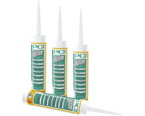 Vier Kartuschen PCI Silcoferm S Silikon Dichtstoff fuer Innen und Aussen 310 Milliliter.