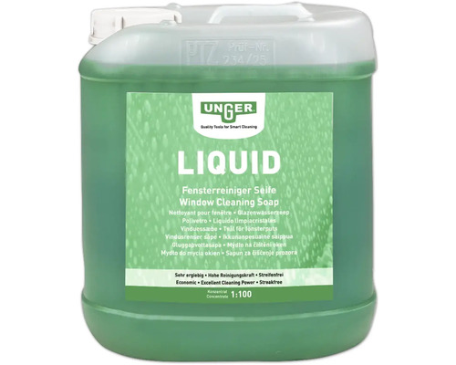 Unger Liquid Fensterreiniger Seife Konzentrat 1 zu 100 in einem großen Kanister für streifenfreie Reinigung.