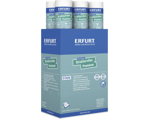 Erfurt Strukturvlies Premium Vliestapete im Karton mit sechs Rollen fuer strukturierte und vorgestrichene Wandgestaltung.