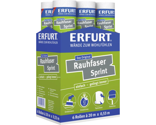 Erfurt Rauhfaser Sprint Raufasertapete im Karton mit 6 Rollen zu je 20 Meter mal 0,53 Meter zur Wandgestaltung