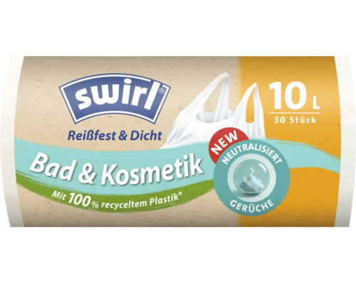 Swirl Abfallbeutel für Bad und Kosmetik 10 Liter 30 Stück aus 100 Prozent recyceltem Kunststoff mit Geruchsneutralisierung