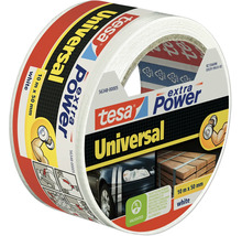 Eine Rolle tesa extra Power Universal Gewebeband in Weiß mit 10 Metern Länge und 50 Millimetern Breite für vielseitige Reparaturarbeiten.