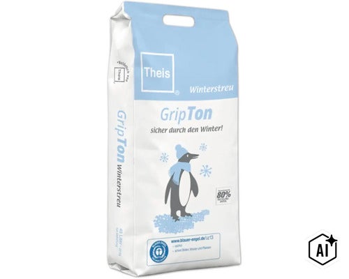 Theis GripTon Winterstreu im 40 Liter Sack mit 20 Kilogramm Inhalt und Blauer Engel Umweltsiegel. (Image AI modified or generated)