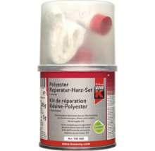 Auto K Polyester Reparatur Harz Set mit Härter und Glasfasergewebe zur Instandsetzung von Rissen und Löchern an der Karosserie.