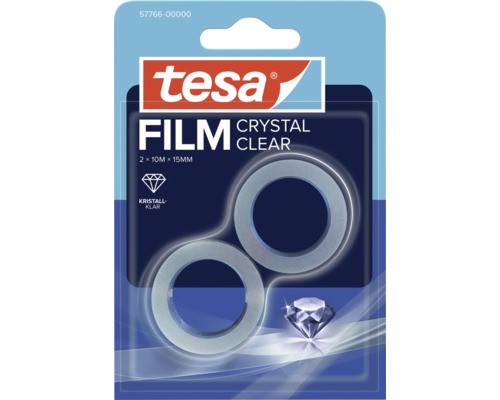 Tesa Film kristallklar, Klebeband in der Doppelpackung mit zehn Metern Länge und fünfzehn Millimetern Breite