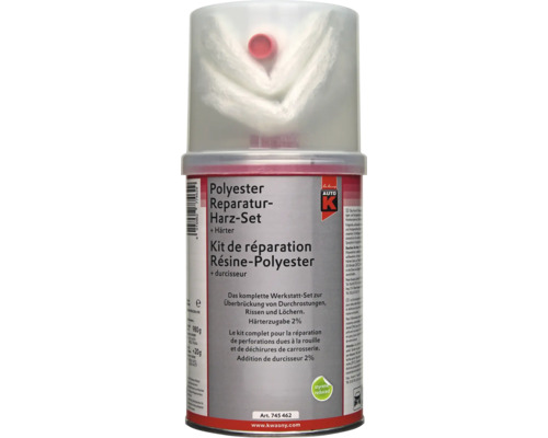 Auto K Polyester Reparatur Harz Set mit Glasfasermatte und Haerter zur Reparatur von Karosserieschaeden und Loechern in der Dose