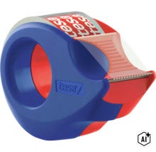 Manueller Paketbandabroller mit Klebebandrolle von Tesa Logo (Image AI modified or generated)