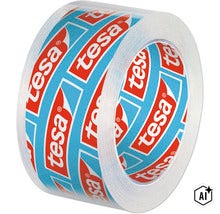 Eine Rolle tesa doppelseitiges Klebeband auf einer Spule. (Image AI modified or generated)
