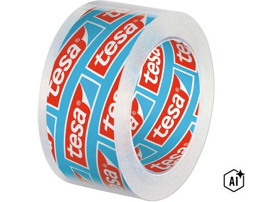 Eine Rolle tesa doppelseitiges Klebeband auf einer Spule. (Image AI modified or generated)