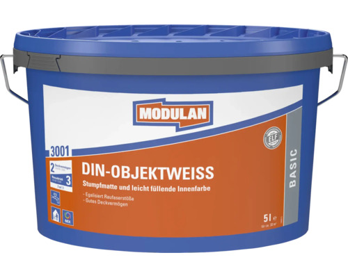 Modulan DIN Objektweiss Innenfarbe 5 Liter Farbeimer für stumpfmatte Wandanstriche