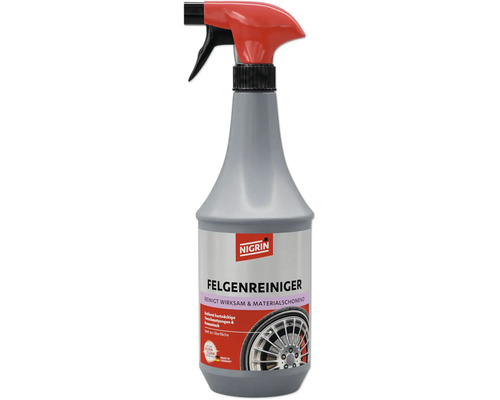 Nigrin Felgenreiniger mit Sprühkopf zur effektiven und materialschonenden Reinigung von hartnäckigen Verschmutzungen und Bremsstaub an Felgen.